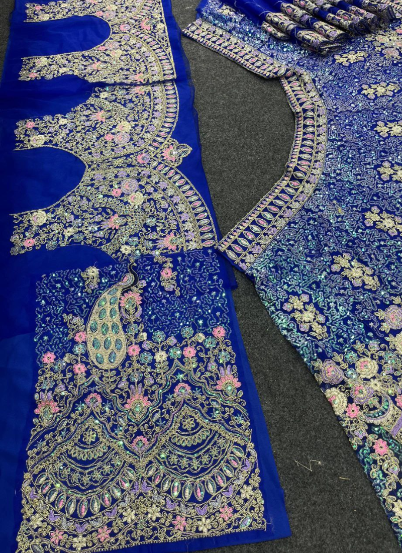 Royal Blue Butterfly Net Lehenga Choli with Sequins & Coding Embroidery + Dupatta