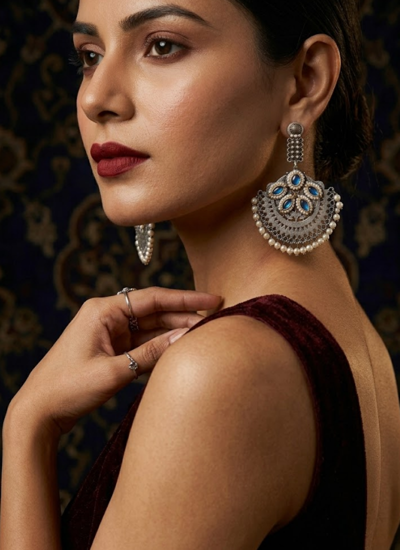 Sofia Blue Silver Earrings - View 4