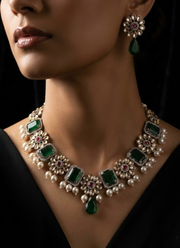 Green Stone Necklace Set with Earrings – Pearl Stone 3