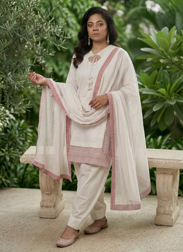 White Farshi Salwar Suit with Embroidery