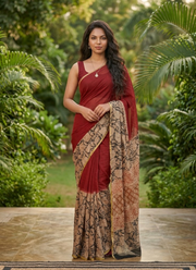 Vegetable Chiffon Saree – Floral Print with Blouse Piece 3