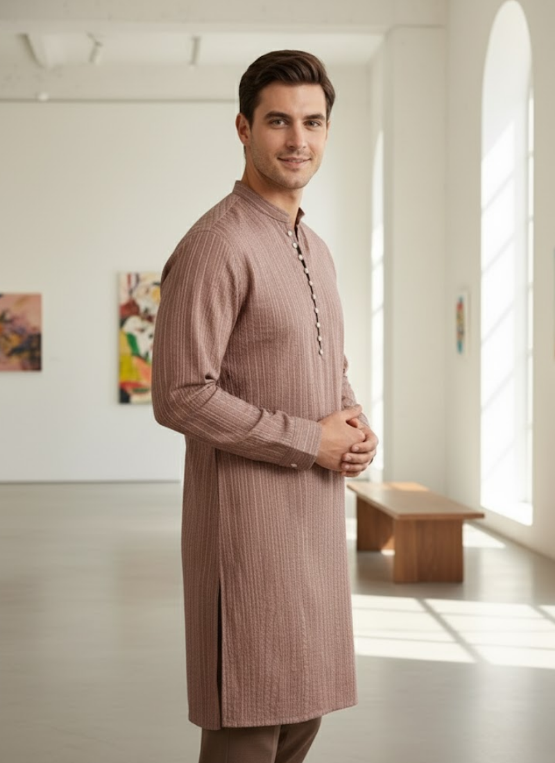 Silk Chikankari Men’s Kurta in Classic Fit