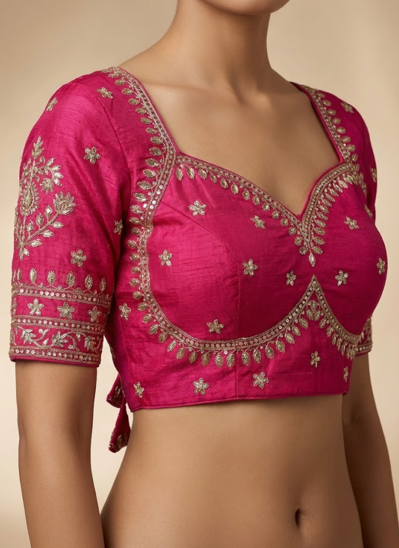 Royal Jodha Bridal Blouse in Vichitra Silk with Jari & Sequins Work