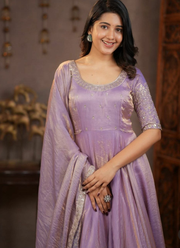 Crunchy Silk Anarkali Dress with Embroidery & Dupatta (Sizes S–XXXL) 5
