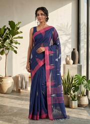 Semi-Pure Manipuri Saree – Navy Blue Traditional Elegance 4