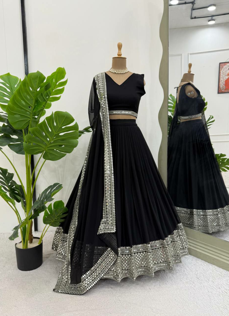 Faux Georgette Cocktail Lehenga Choli with Thread & Sequins Embroidery + Lace Dupatta