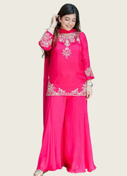 Mul Chanderi Sharara Suit with Handwork & Chiffon Dupatta (4‑Piece Set) 1