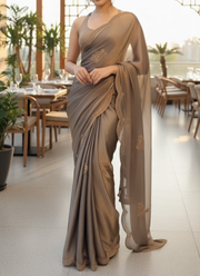 Grey Two-Tone Chiffon Tissue Saree – Crystal Work Panel with Running Blouse 4