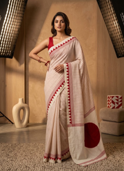 Gaji Silk Saree – White & Red Combination with Blouse Piece 4