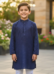 Navy Blue Kids Kurta Pajama – Festive Silk Kurta with Cotton Pyjama 7