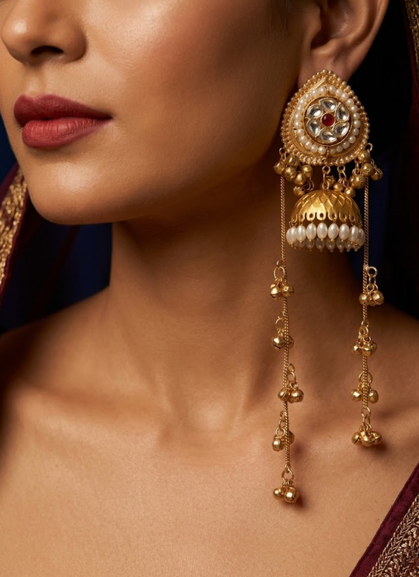 White Golden Kashmiri Earrings