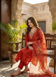 Rayon Slub Straight Punjabi Suit with Embroidery & Chanderi Dupatta 2