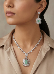 Diamond Cut Necklace & Earring Set with Blue Stone Setting 2