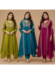 Mul Chanderi Kurta Set – Heavy Work with Pant & Dupatta 4