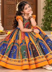 Chinon Silk Mirror Work Navratri Lehenga Set for Children Indian Girl Outfit 2
