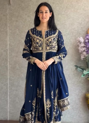 Faux Georgette Anarkali Gown with Thread & Sequins Embroidery + Dupatta 2