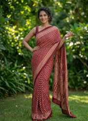 Ajrak Printed Silk Saree – Digital Print with Real Mirror Handwork & Satin Blouse 4