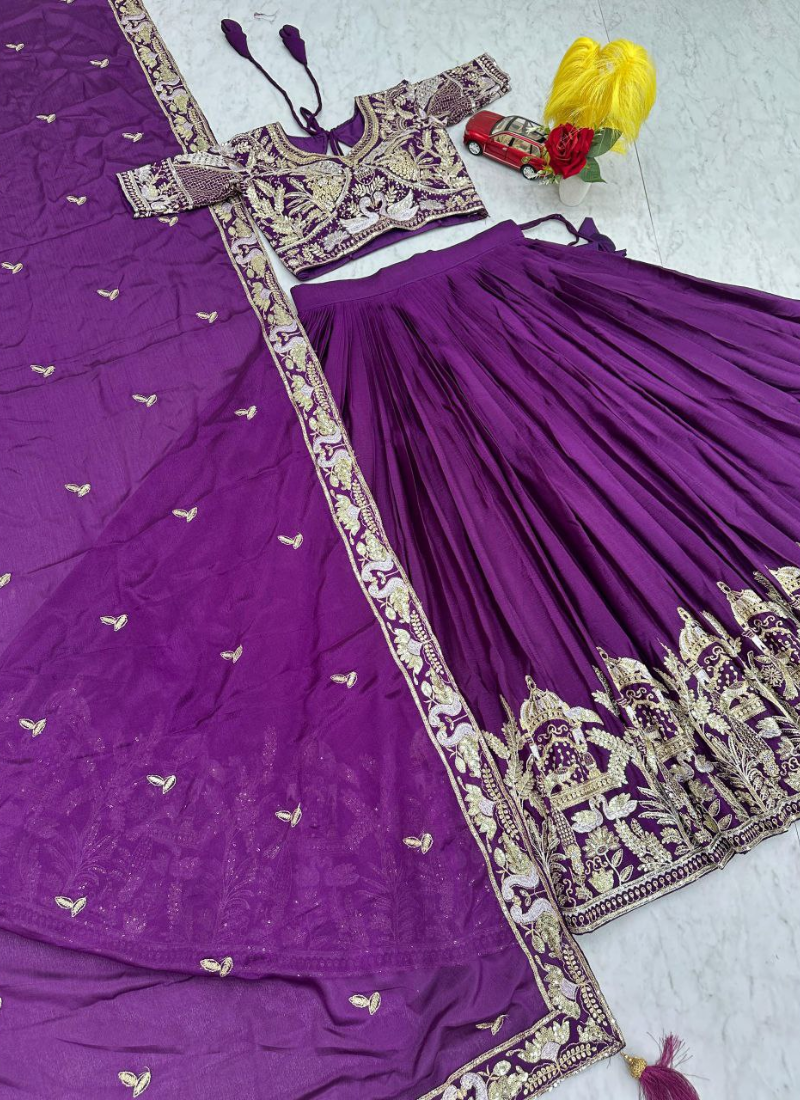 Chinon Embroidered Lehenga Choli with Dupatta
