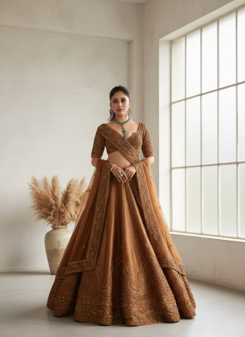 Satin Silk Lehenga Choli with Sequin &amp; Dori Work