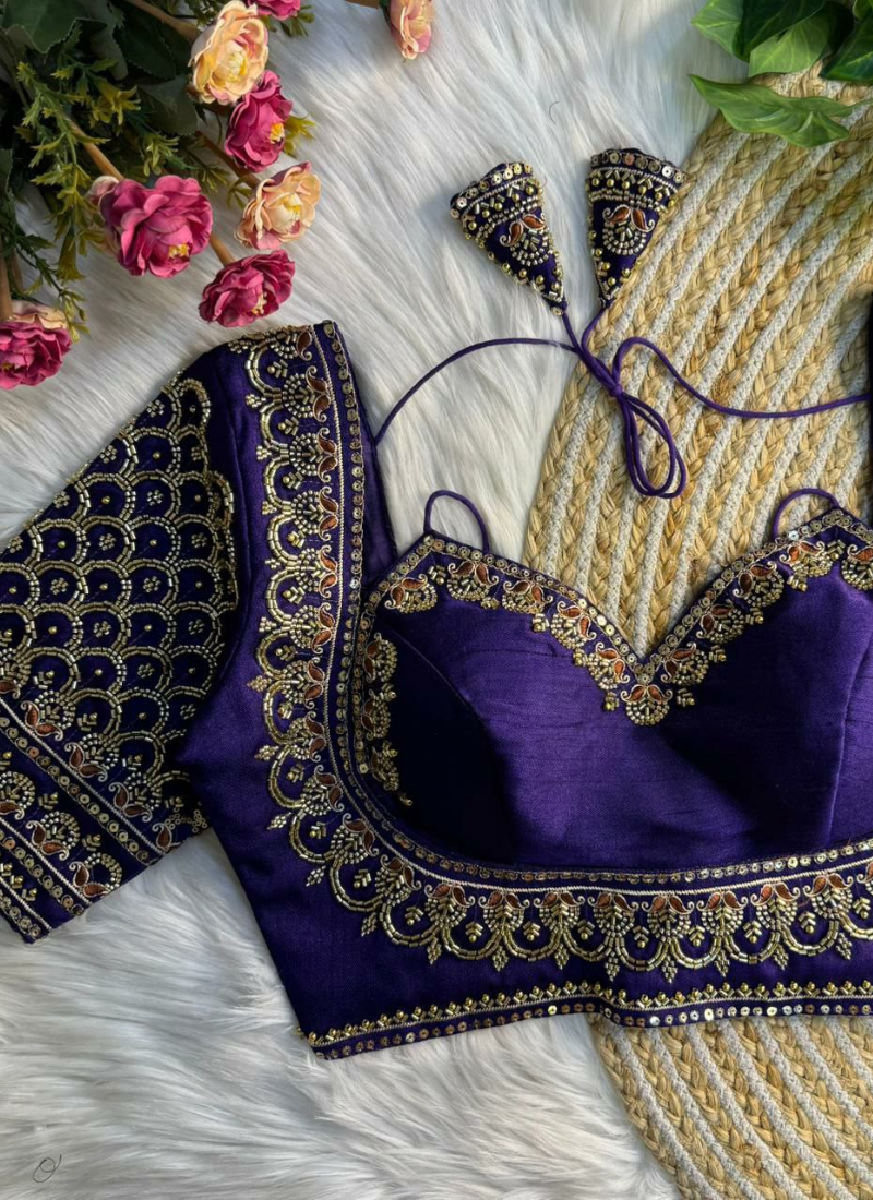 Italian Silk Women’s Blouse with Sequins & Handwork Partywear Design