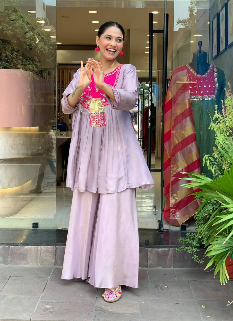 Premium Kurti Palazzo Set with Handwork & Latkans