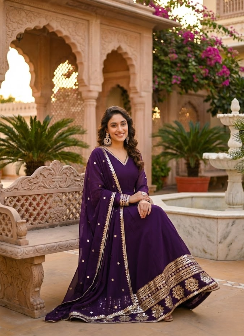 Georgette Anarkali Salwar Suit with Embroidery & Dupatta