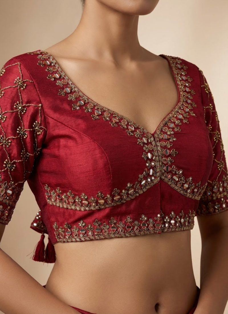 Italian Silk Women’s Blouse with Jari, Sequins & Beads Work