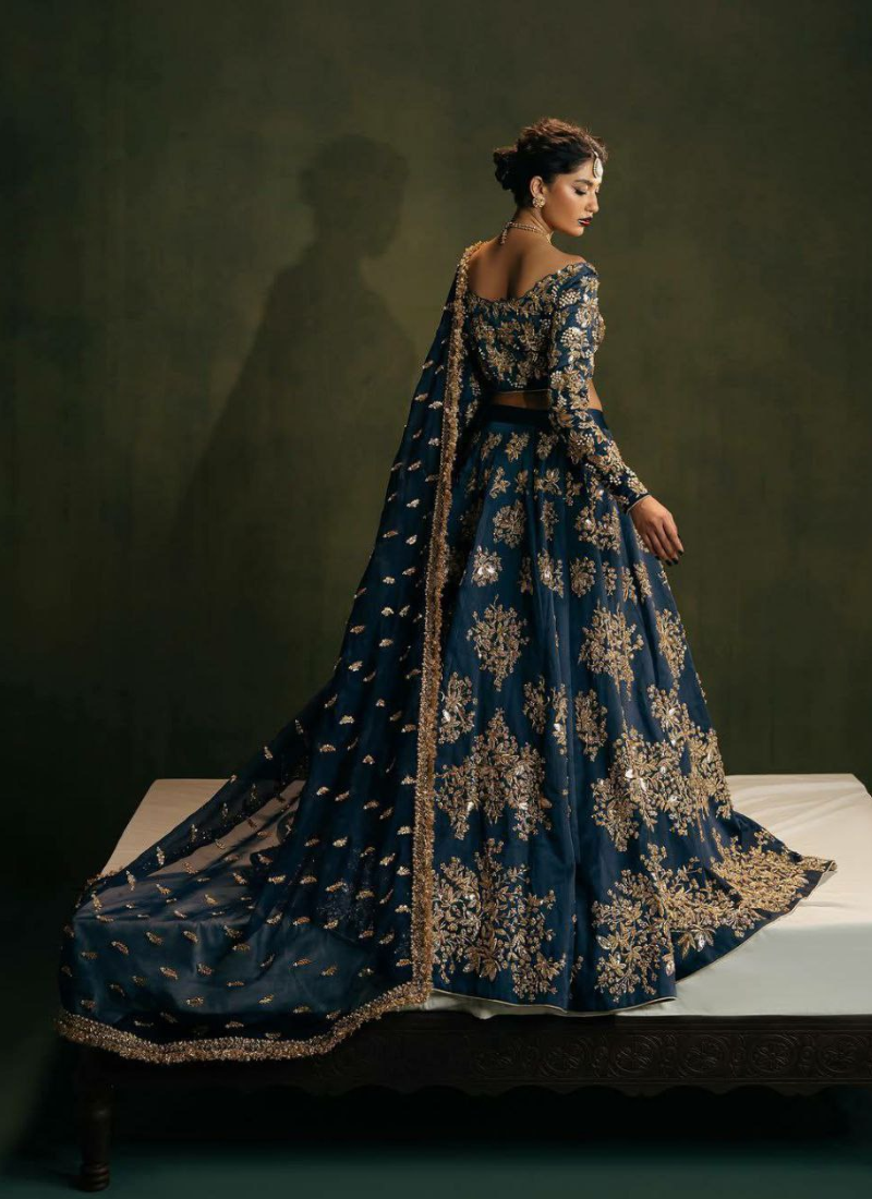 Heavy Chinon Silk Lehenga Choli with Sequins & Zari Embroidery + Lace Dupatta