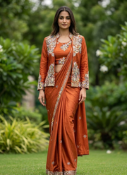 Party Jacket Saree – Heavy Crepe Satin with Embroidery Work 5
