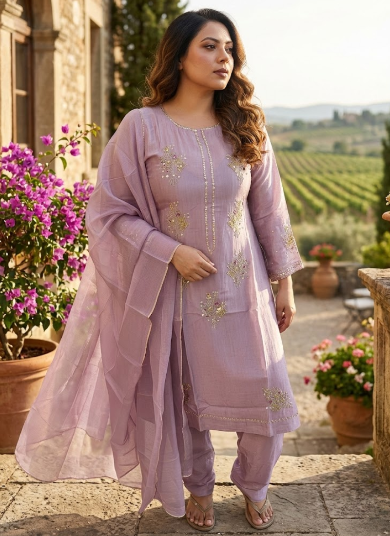 Luxury bridal salwar kameez suit with silk kameez and salwar, Kota net dupatta, and premium handwork.