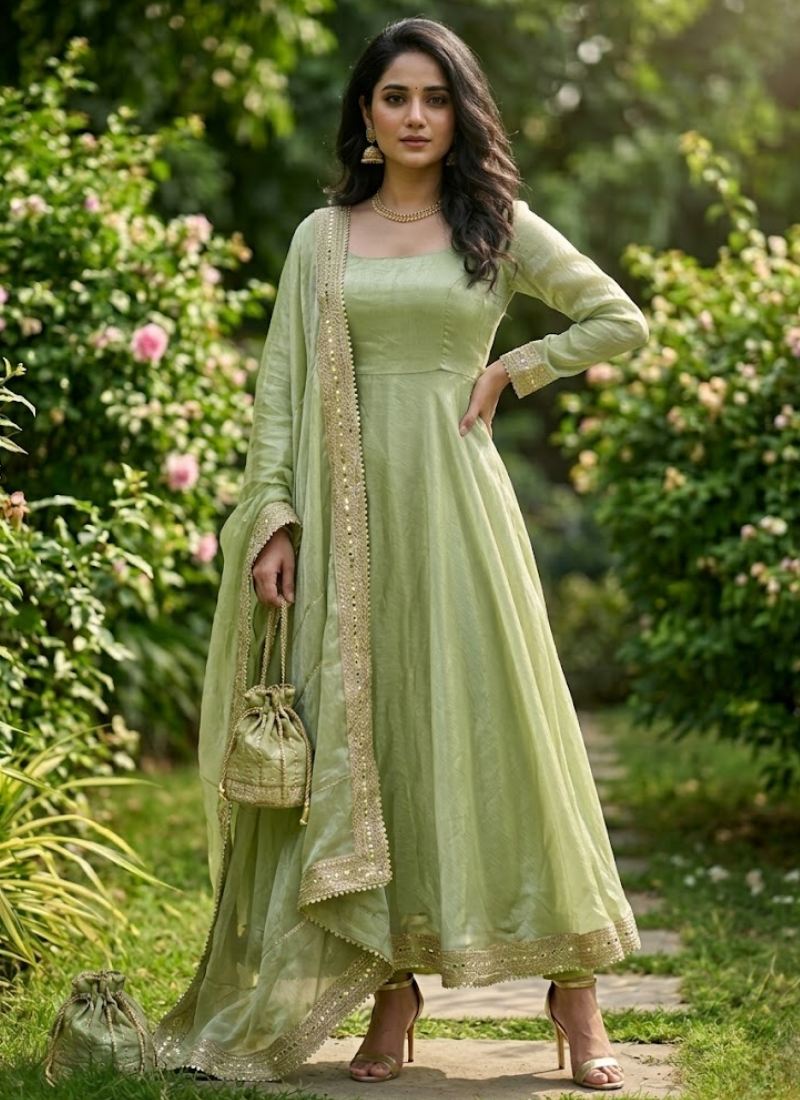 Fendy Silk Gown Set with Sequin &amp; Thread Work