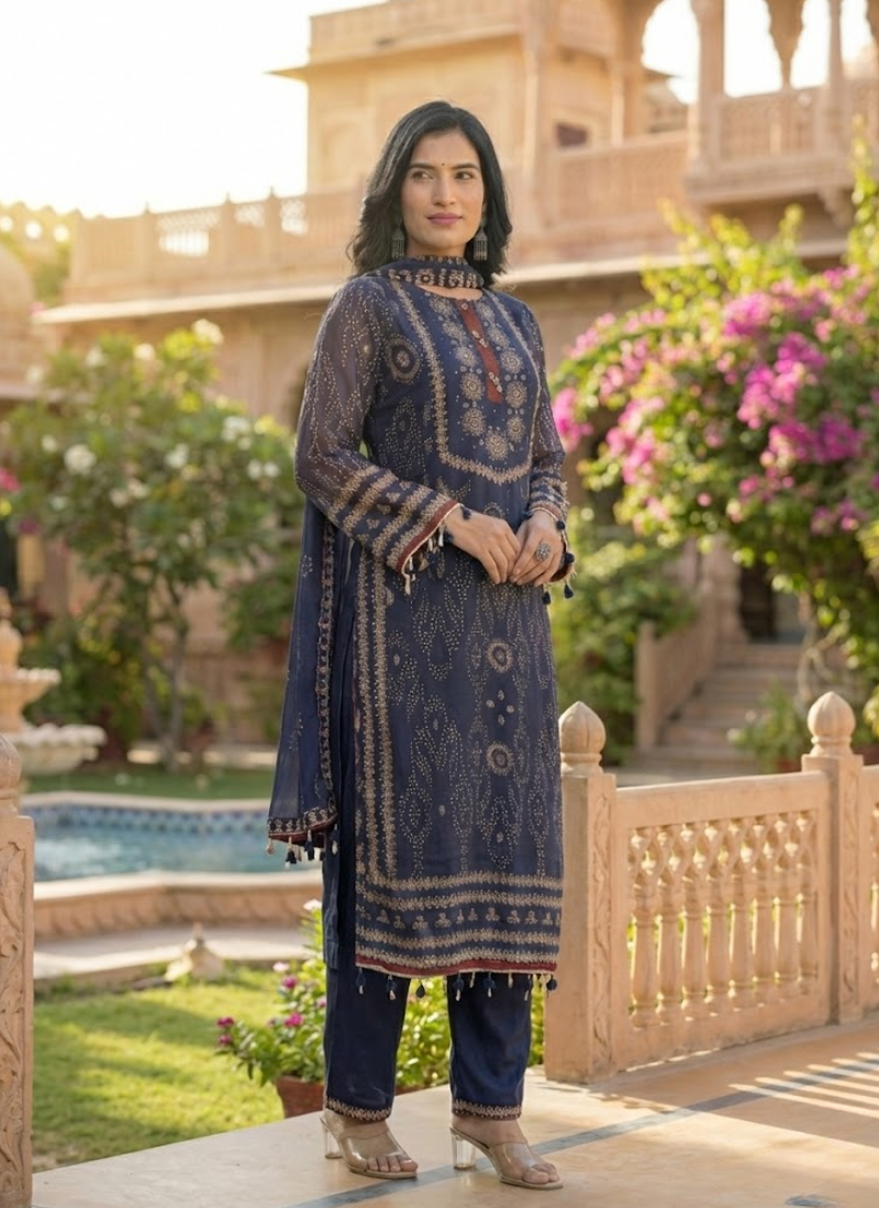 Women’s Blue Embroidered Pakistani Straight Suit