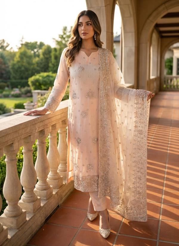 Peach Kota Salwar Kameez with Handmade Gota Patti Work