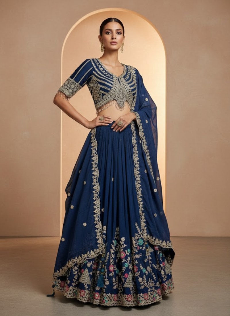 Vichitra Lehenga Choli with Sequin &amp; Cording Work