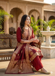 Pure Banarasi Punjabi Suit with Dupatta & Bracelet 3