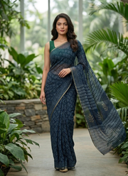 Vegetable Dye Double Diamond Chiffon Saree, Traditional Indian Designer Saree Australia 4