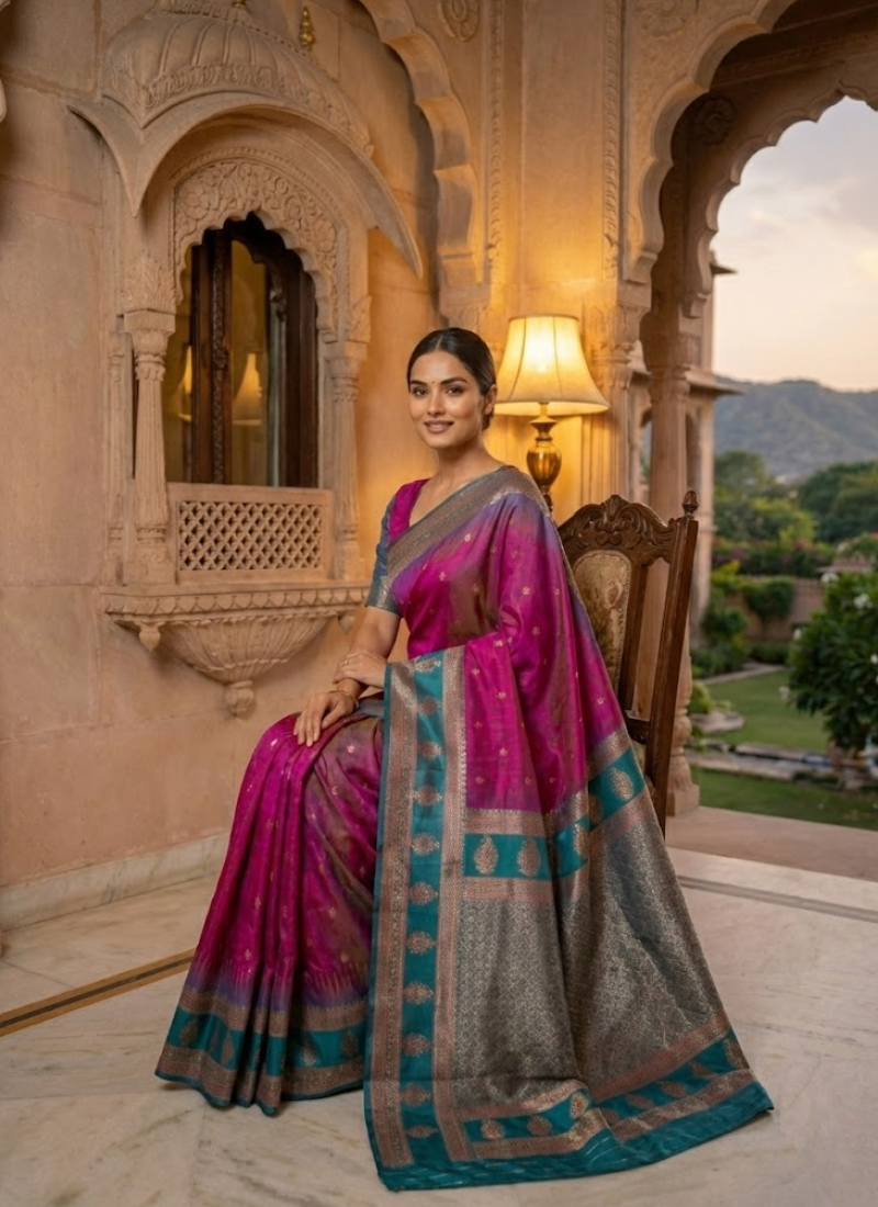 Semi Ikkat Kanchi Saree – Elegant Weave