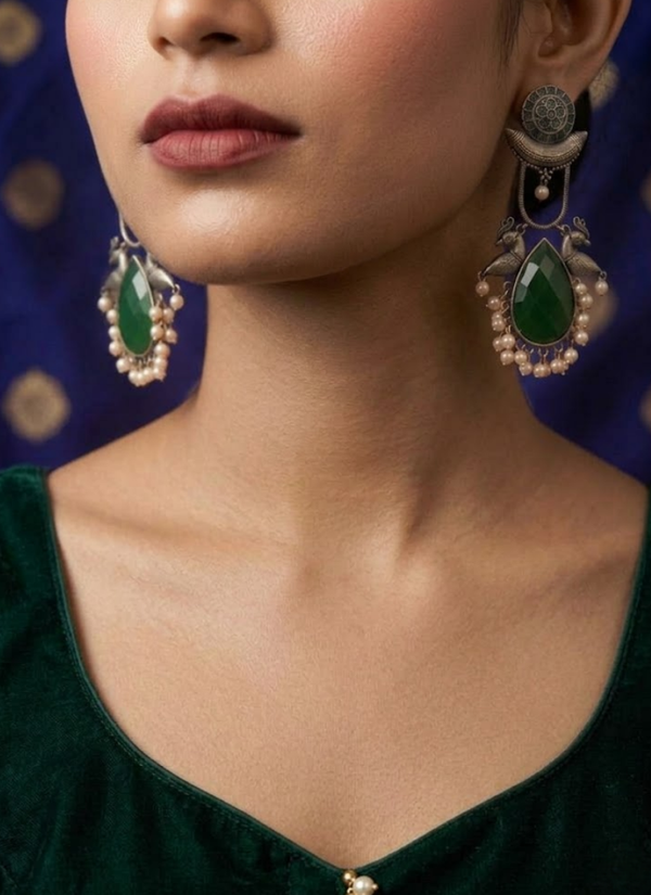 Green German Silver Earrings