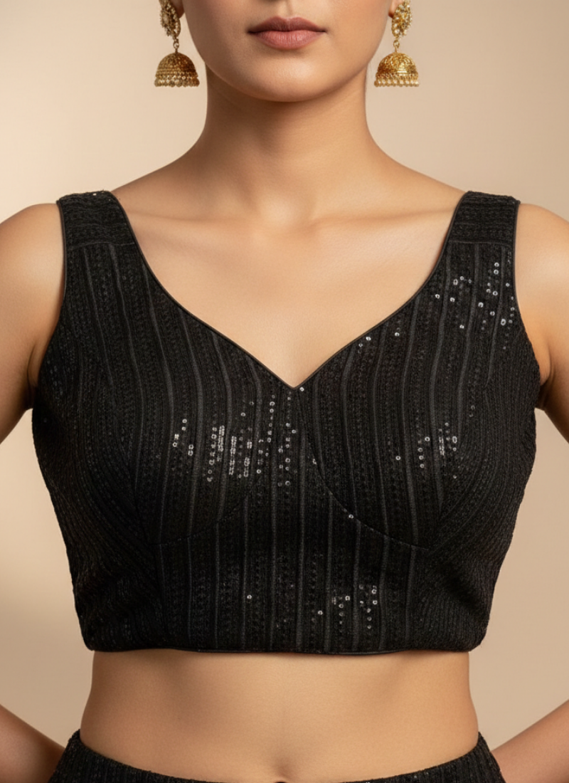 Glam Heavy Embroidery Deep Neck Party Blouse