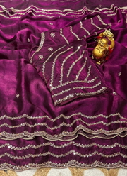 Pure Fandy Satin Silk Saree with Rose Gold Beadwork 4
