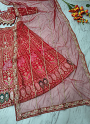 Red Kasturi Silk Bridal Lehenga Choli with Heavy Sequins & Pearl Embroidery + Net Dupatta 4