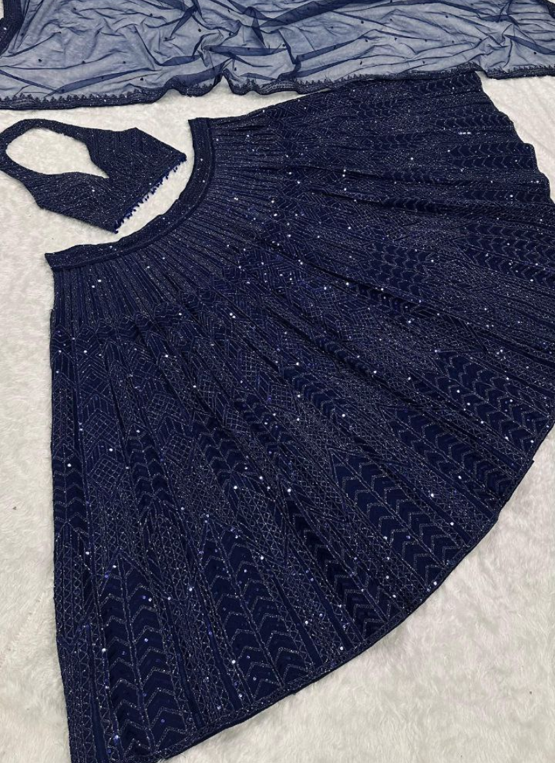 Net Lehenga Choli with Sequins & Dori Embroidery + Dupatta