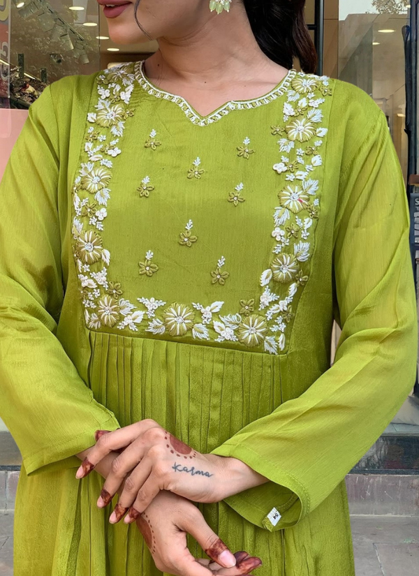 Lemon Yellow Chinon Kurta Set with Dupatta