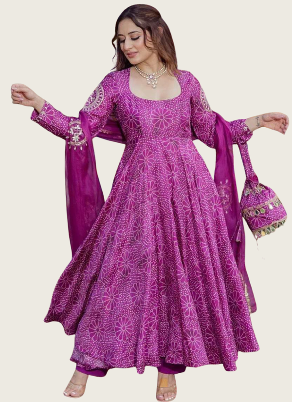 Chinon Silk Anarkali Suit with Elegant Embroidery Detailing Australia