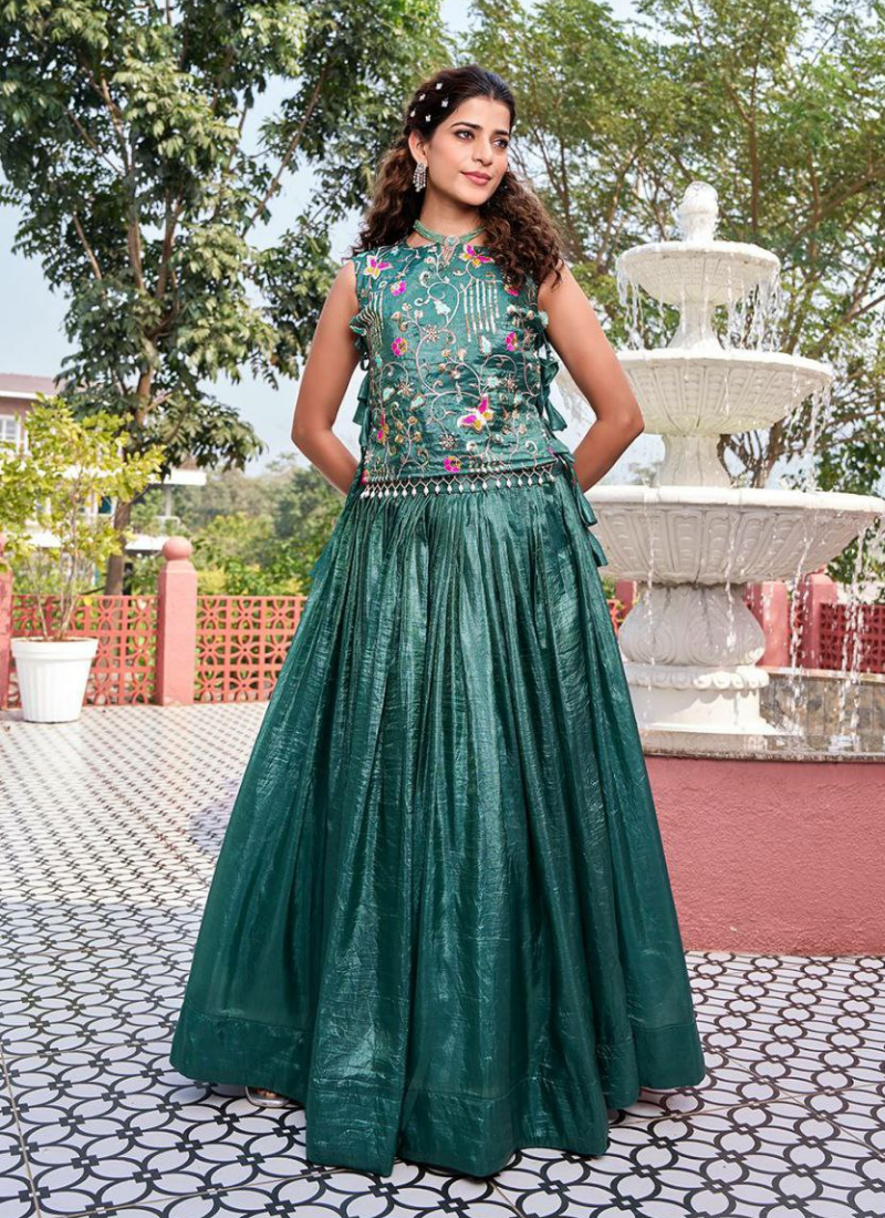 Gold Crush Lehenga Choli with Embroidered Shrug