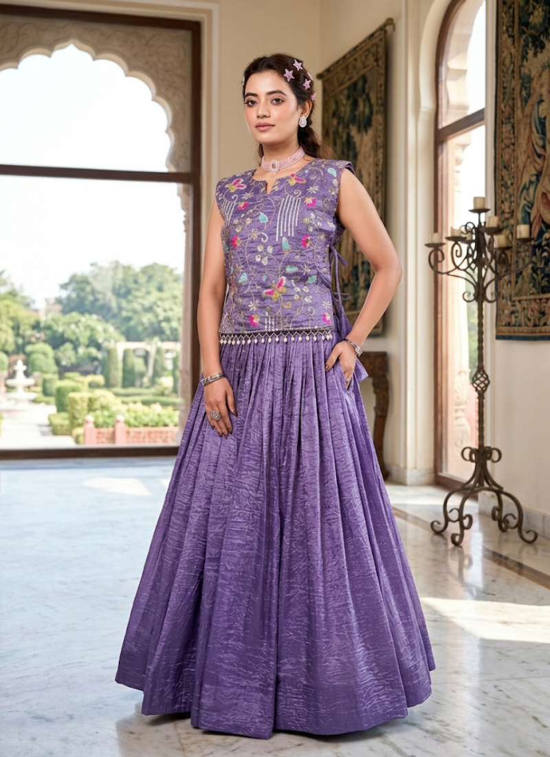 Gold Crush Lehenga Choli with Embroidered Shrug