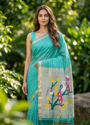 Cotton Paithani Saree – Zari Buttis & Pallu with Blouse 4