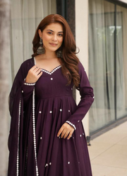 Designer Anarkali Suit in Roman Silk with Embroidery Work + Organza Dupatta 4