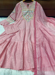 Flex Butti Cotton Pink Punjabi Suit with Embroidery & Kota Dupatta (Sizes S–XXL) 5