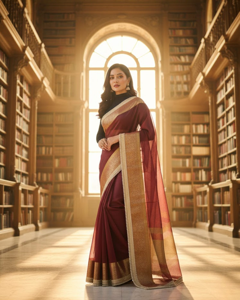 Tissue Saree – Pearl Lace Border with Blouse Piece